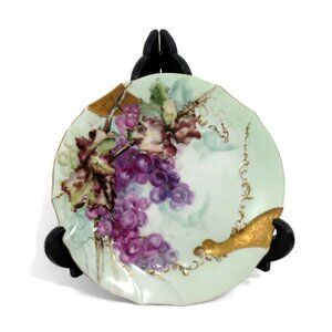 HAVILAND LIMOGES France Grape Vine Ceramic Plate With Gold Accents 8" Vintage